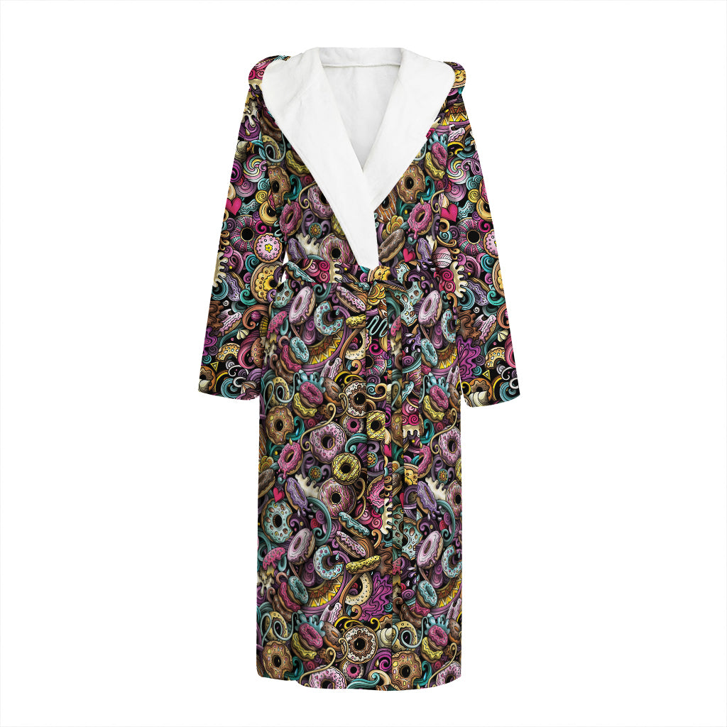 Graffiti Donut Pattern Print Hooded Bathrobe