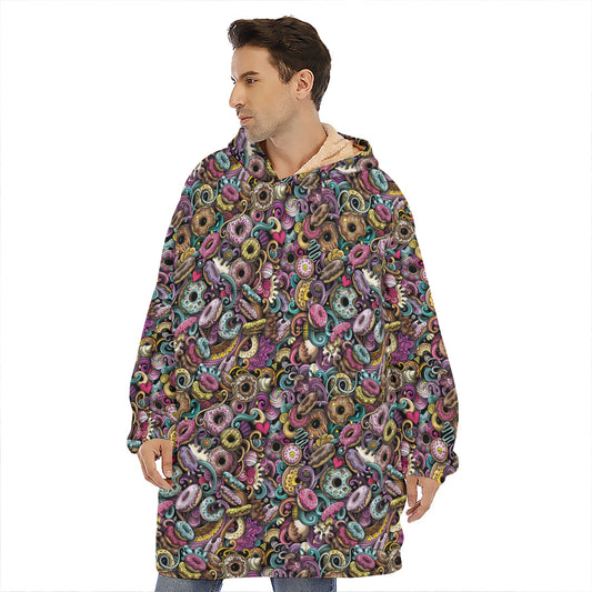 Graffiti Donut Pattern Print Hoodie Blanket