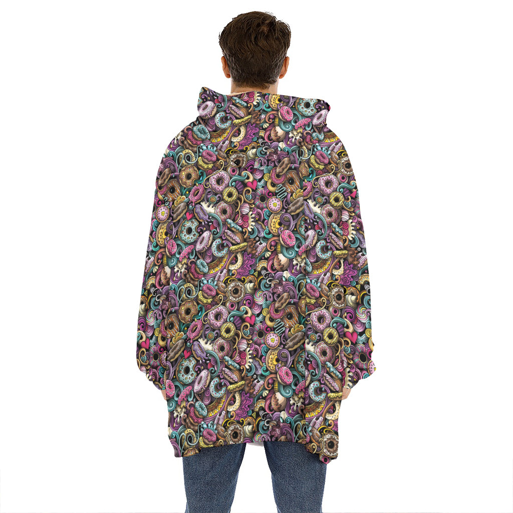 Graffiti Donut Pattern Print Hoodie Blanket