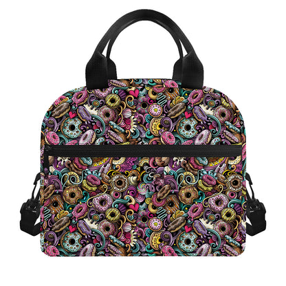 Graffiti Donut Pattern Print Insulated Lunch Bag