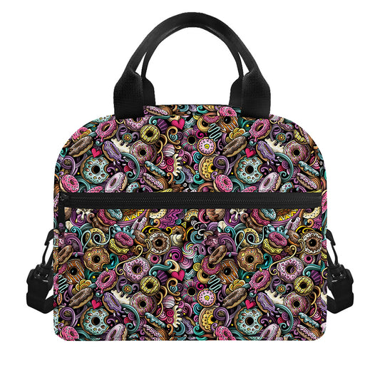 Graffiti Donut Pattern Print Insulated Lunch Bag