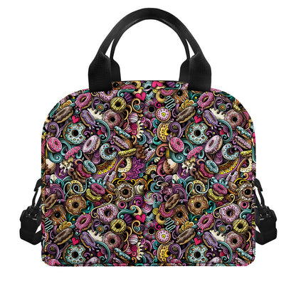 Graffiti Donut Pattern Print Insulated Lunch Bag