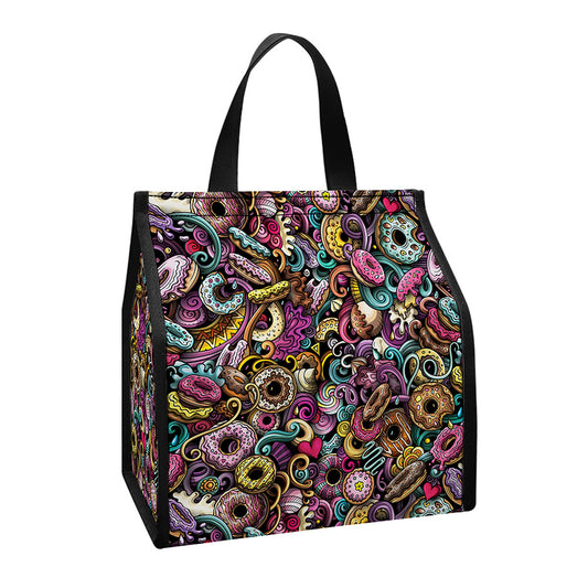 Graffiti Donut Pattern Print Insulated Lunch Tote