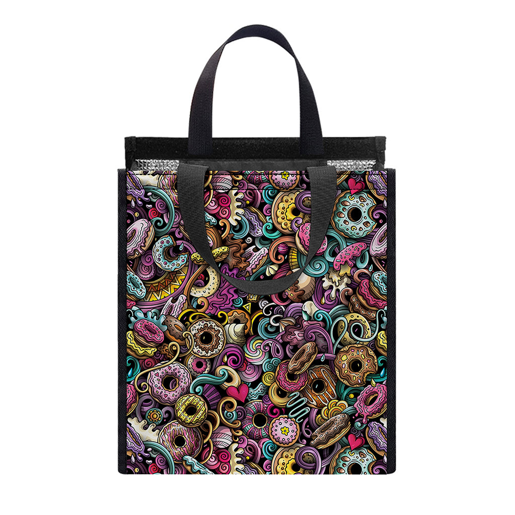 Graffiti Donut Pattern Print Insulated Lunch Tote
