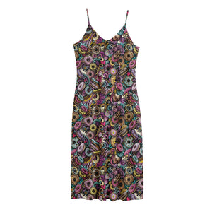 Graffiti Donut Pattern Print Jersey Midi Cami Dress