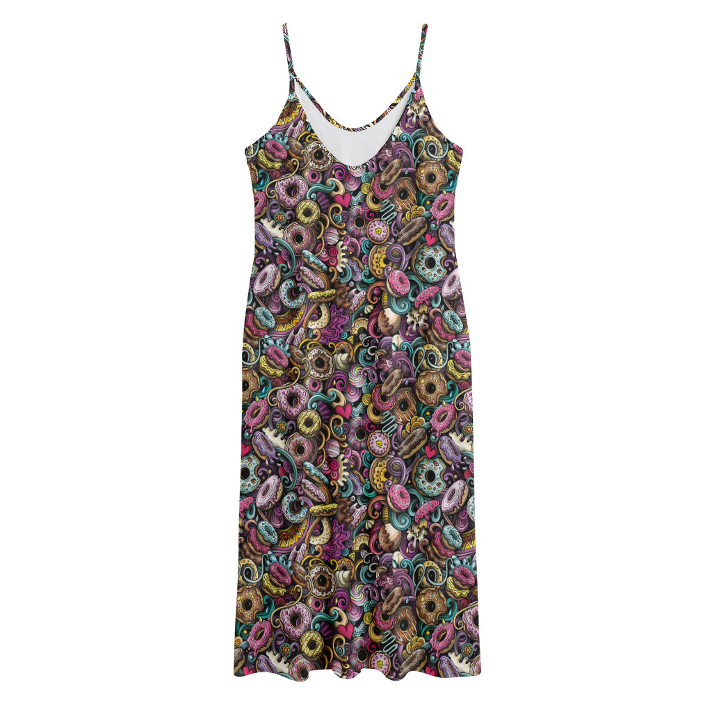 Graffiti Donut Pattern Print Jersey Midi Cami Dress