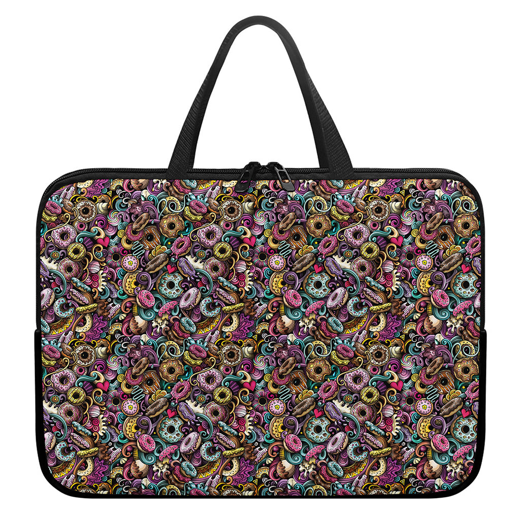 Graffiti Donut Pattern Print Laptop Sleeve With Handle