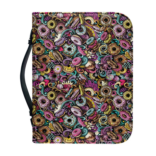 Graffiti Donut Pattern Print Leather Bible Cover