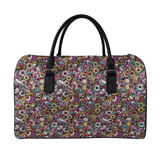 Graffiti Donut Pattern Print Leather Duffle Bag