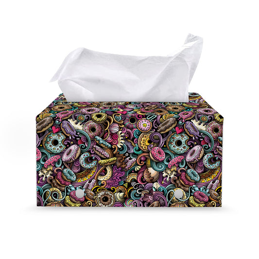 Graffiti Donut Pattern Print Leather Tissue Box Cover