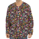 Graffiti Donut Pattern Print Long Sleeve Baseball Jersey