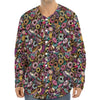 Graffiti Donut Pattern Print Long Sleeve Baseball Jersey