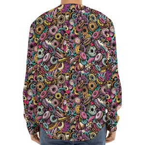 Graffiti Donut Pattern Print Long Sleeve Baseball Jersey