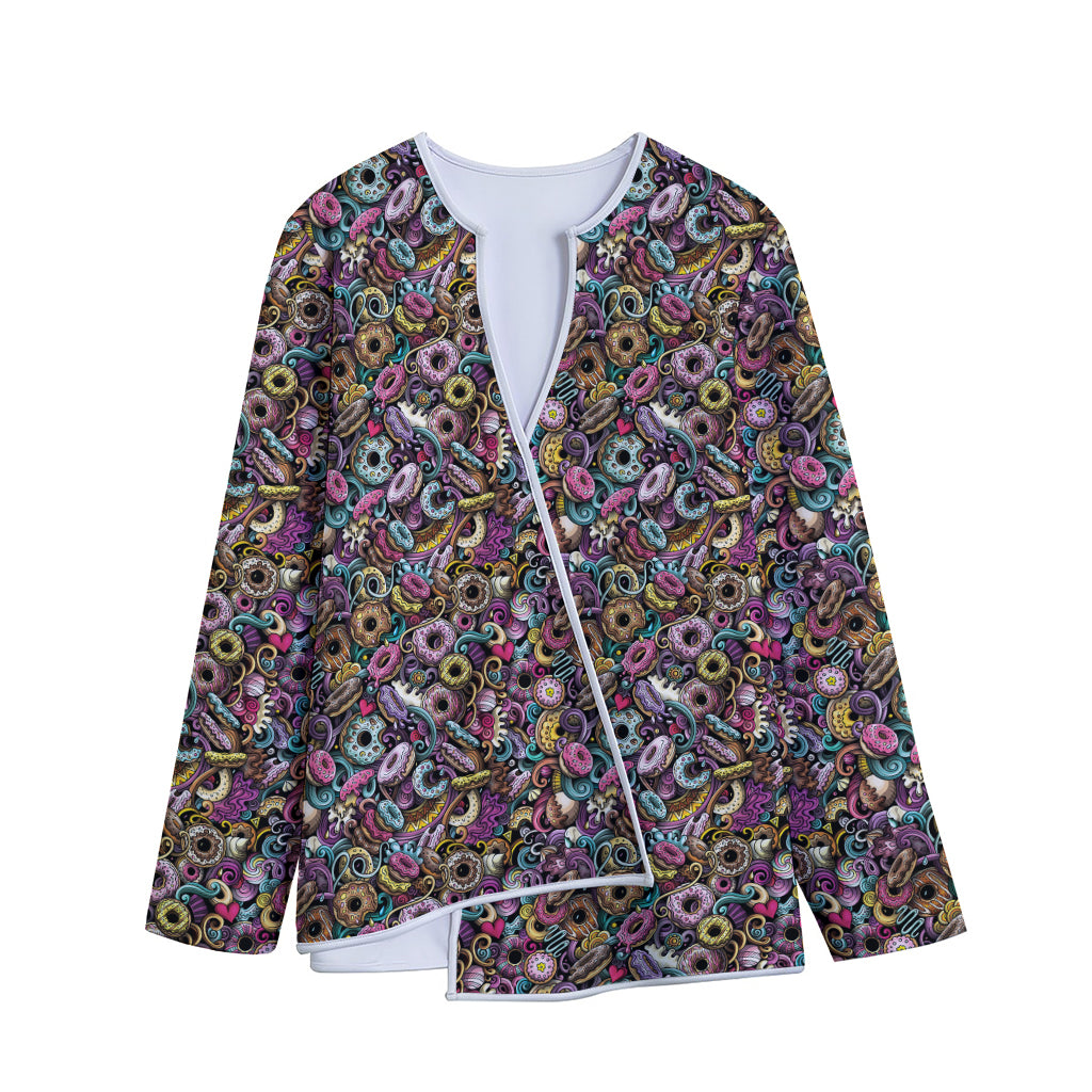 Graffiti Donut Pattern Print Long Sleeve Short Coat