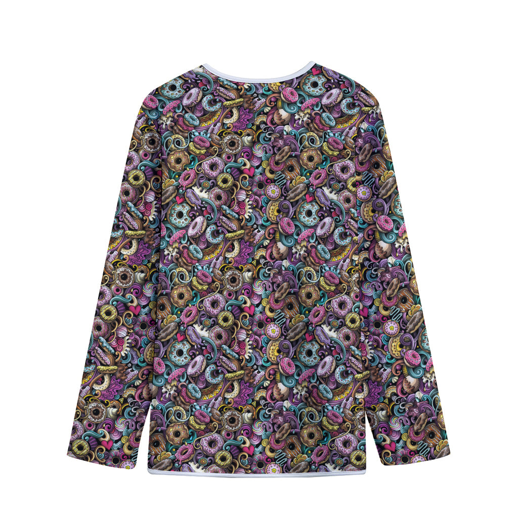 Graffiti Donut Pattern Print Long Sleeve Short Coat