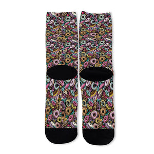 Graffiti Donut Pattern Print Long Socks