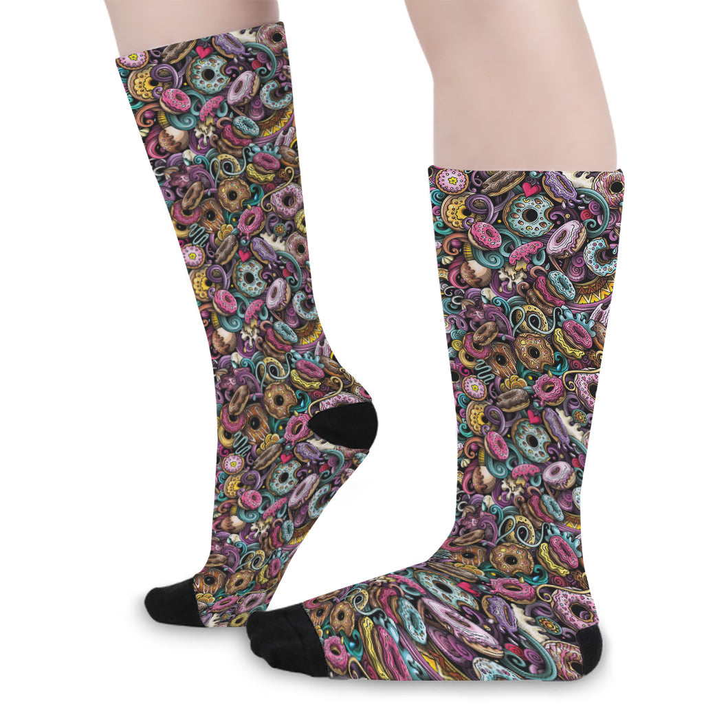 Graffiti Donut Pattern Print Long Socks