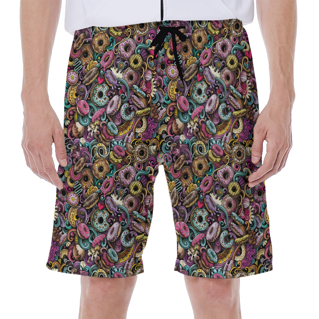 Graffiti Donut Pattern Print Men's Beach Shorts