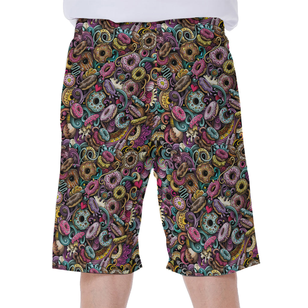 Graffiti Donut Pattern Print Men's Beach Shorts