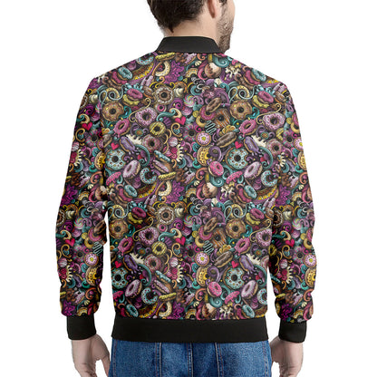 Graffiti Donut Pattern Print Men's Bomber Jacket