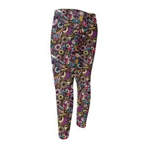 Graffiti Donut Pattern Print Men's Compression Pants