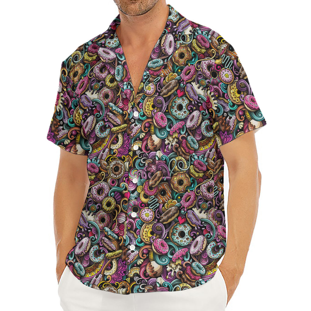 Graffiti Donut Pattern Print Men's Deep V-Neck Shirt