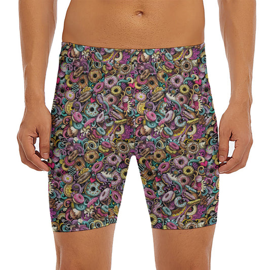 Graffiti Donut Pattern Print Men's Long Boxer Briefs