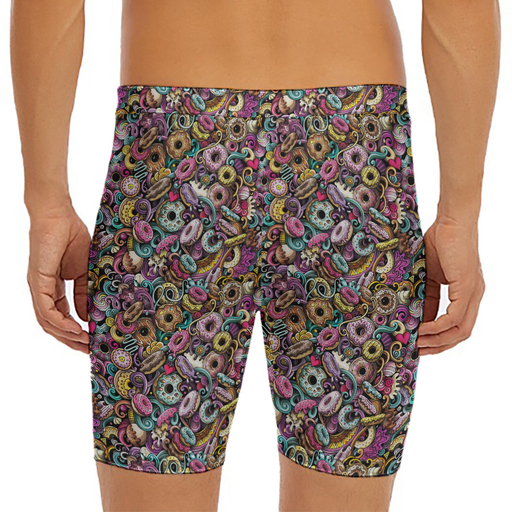 Graffiti Donut Pattern Print Men's Long Boxer Briefs