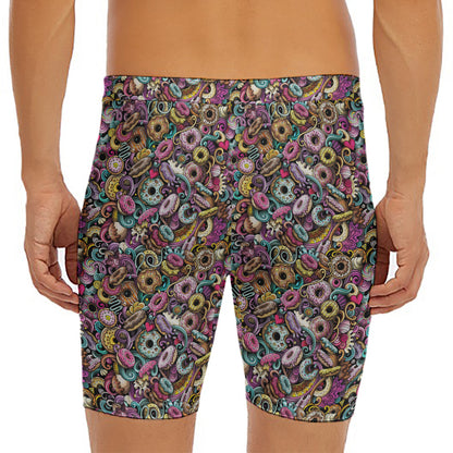 Graffiti Donut Pattern Print Men's Long Boxer Briefs
