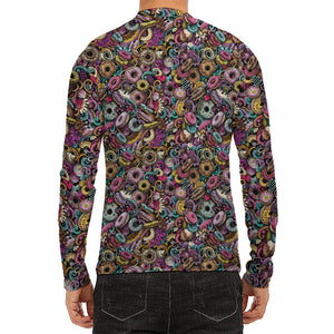 Graffiti Donut Pattern Print Men's Long Sleeve Rash Guard