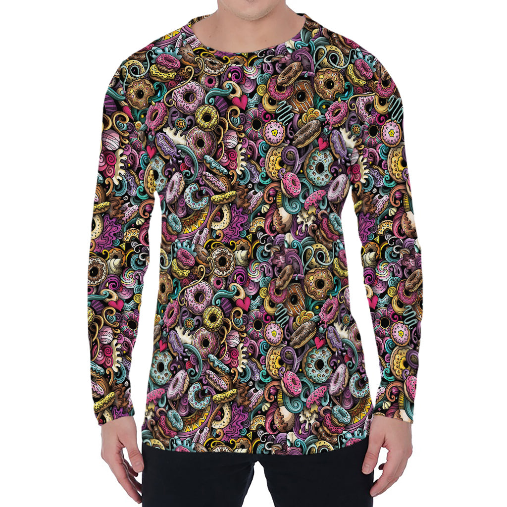 Graffiti Donut Pattern Print Men's Long Sleeve T-Shirt