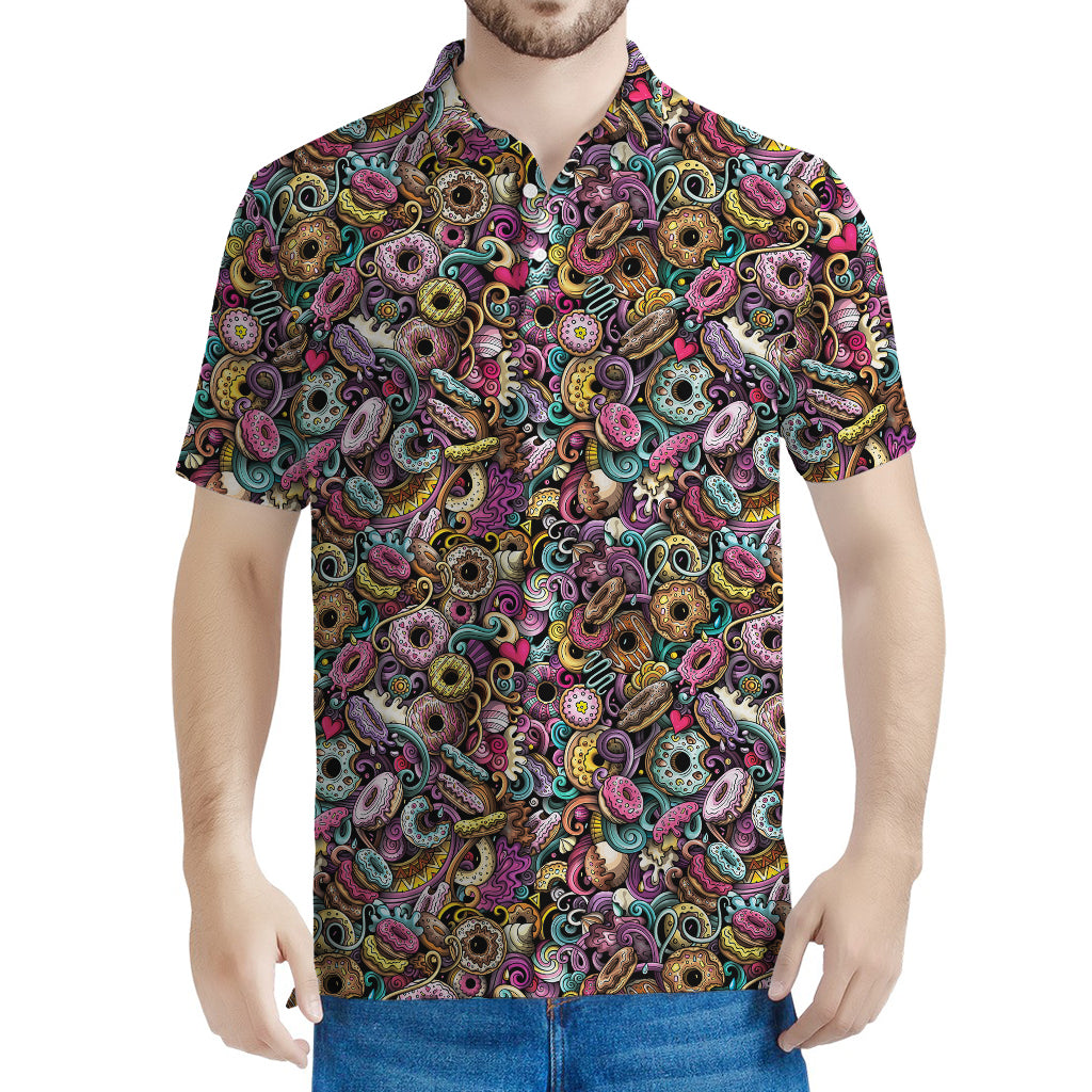 Graffiti Donut Pattern Print Men's Polo Shirt