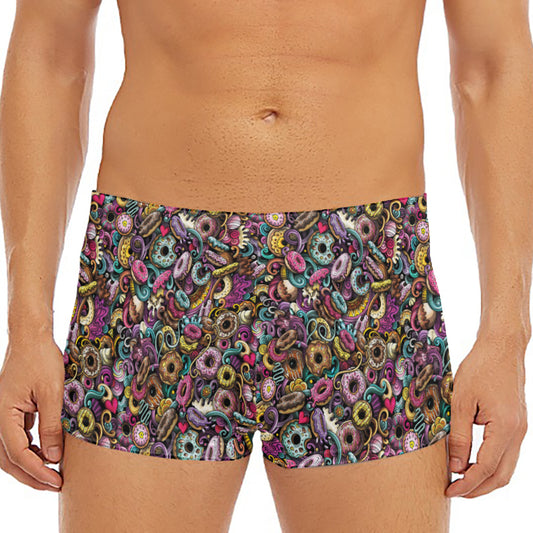Graffiti Donut Pattern Print Men's Short Boxer Briefs