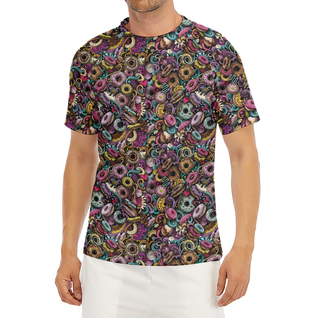 Graffiti Donut Pattern Print Men's Short Sleeve Rash Guard