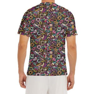 Graffiti Donut Pattern Print Men's Short Sleeve Rash Guard