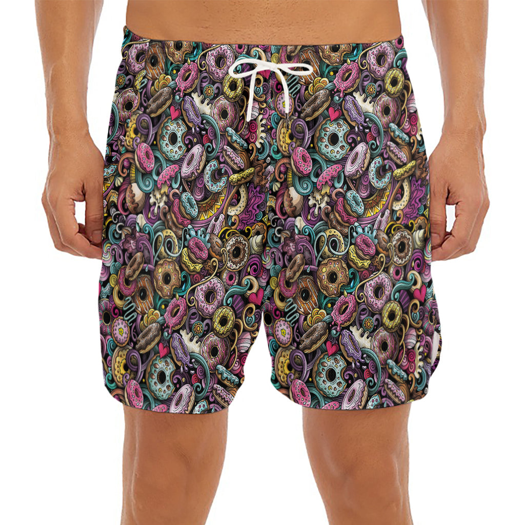 Graffiti Donut Pattern Print Men's Split Running Shorts