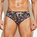 Graffiti Donut Pattern Print Men's Swim Briefs