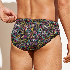 Graffiti Donut Pattern Print Men's Swim Briefs