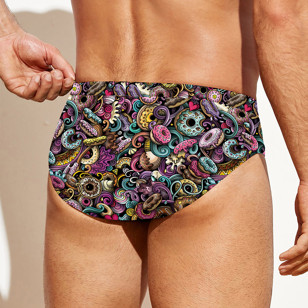 Graffiti Donut Pattern Print Men's Swim Briefs