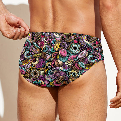 Graffiti Donut Pattern Print Men's Swim Briefs