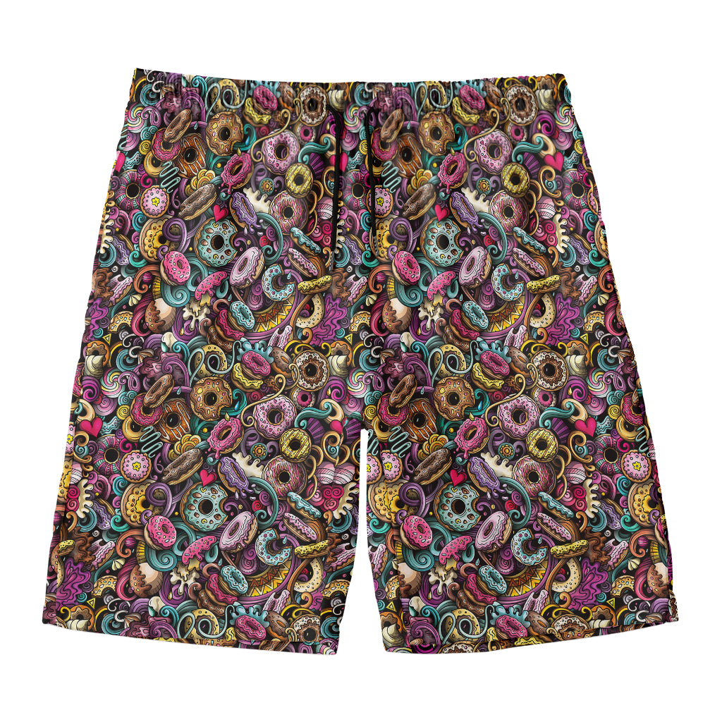 Graffiti Donut Pattern Print Men's Swim Trunks