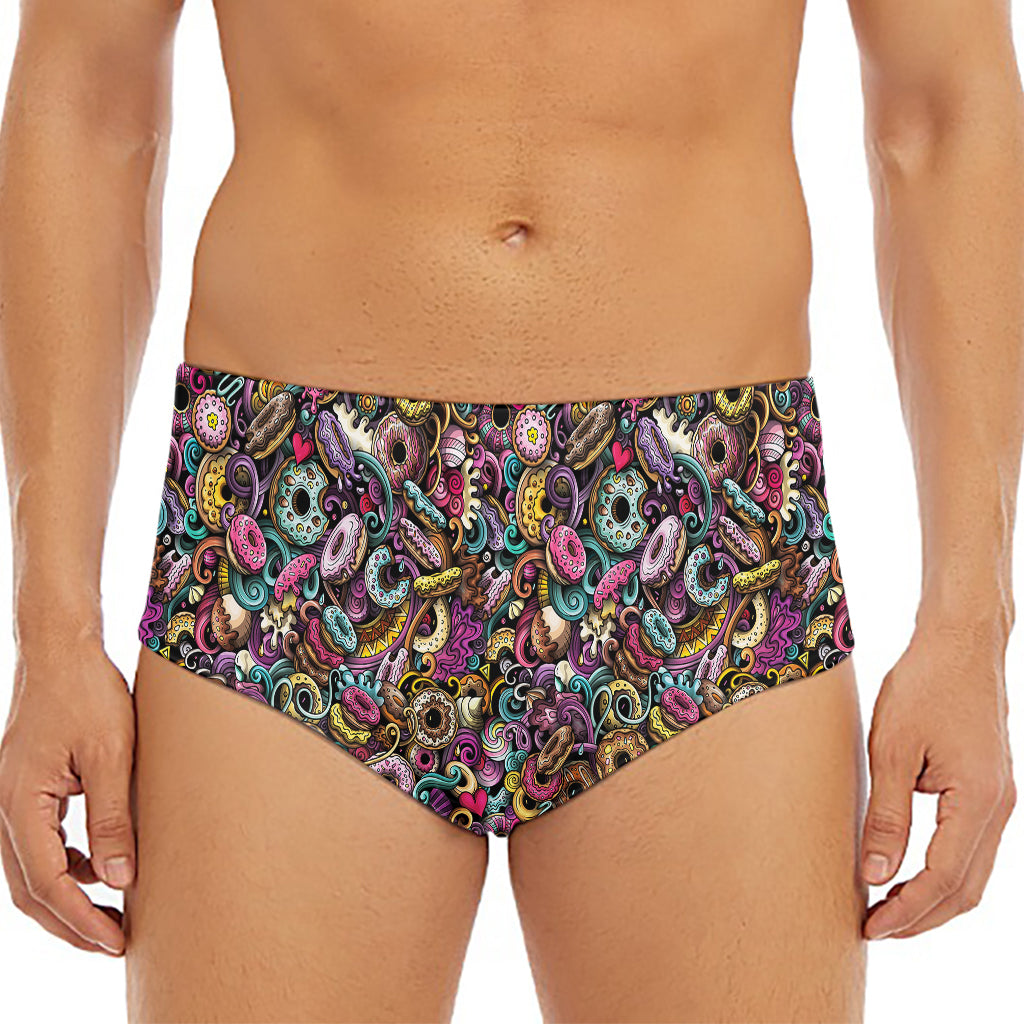 Graffiti Donut Pattern Print Men's Triangle Swim Briefs