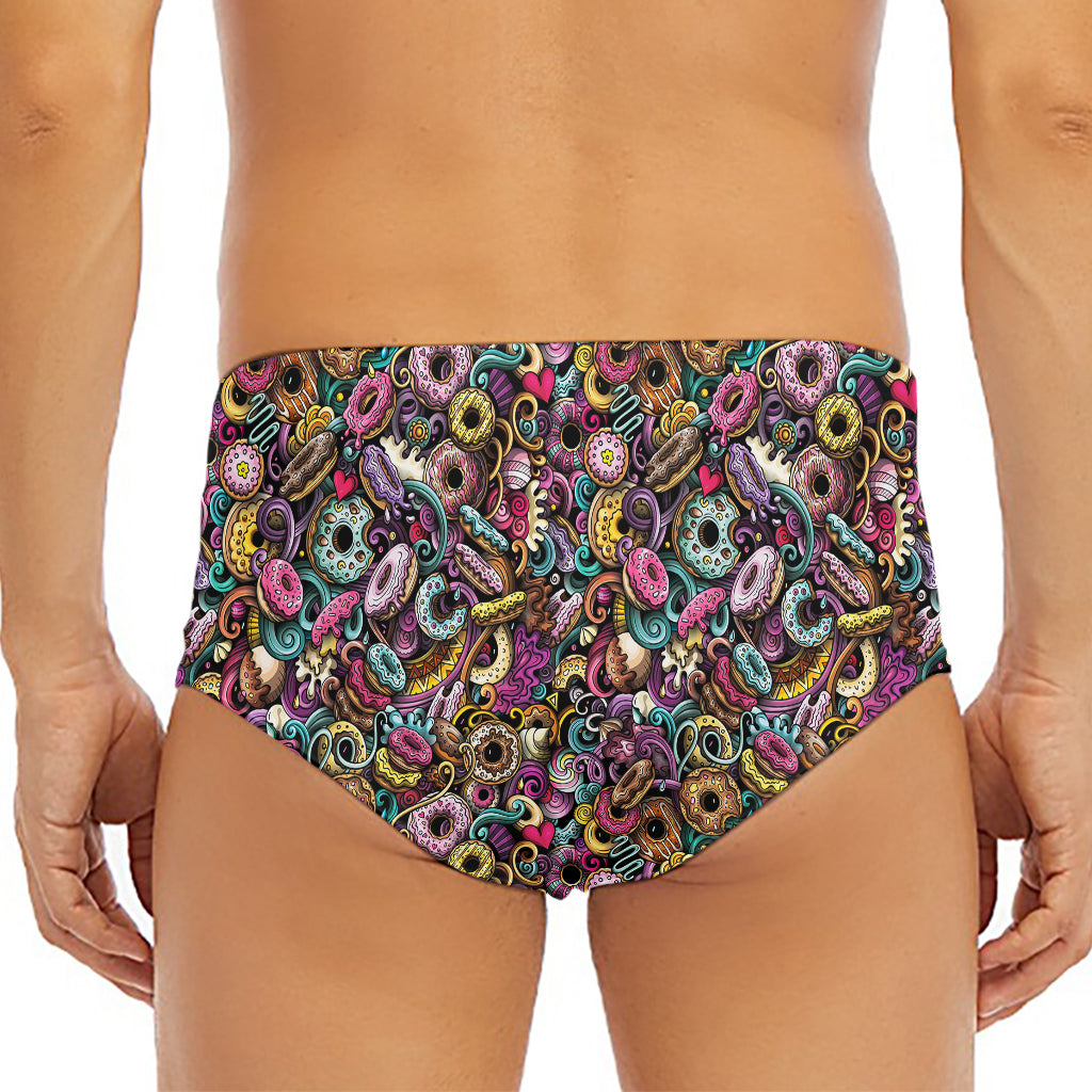 Graffiti Donut Pattern Print Men's Triangle Swim Briefs