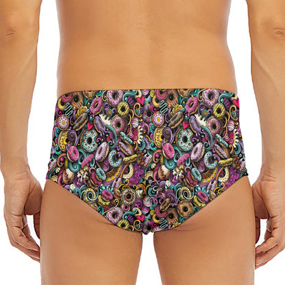 Graffiti Donut Pattern Print Men's Triangle Swim Briefs