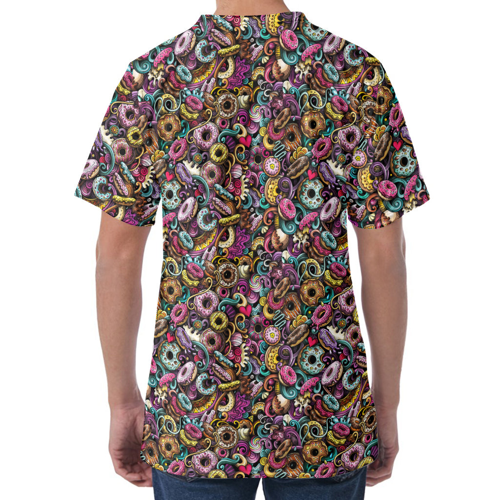 Graffiti Donut Pattern Print Men's Velvet T-Shirt