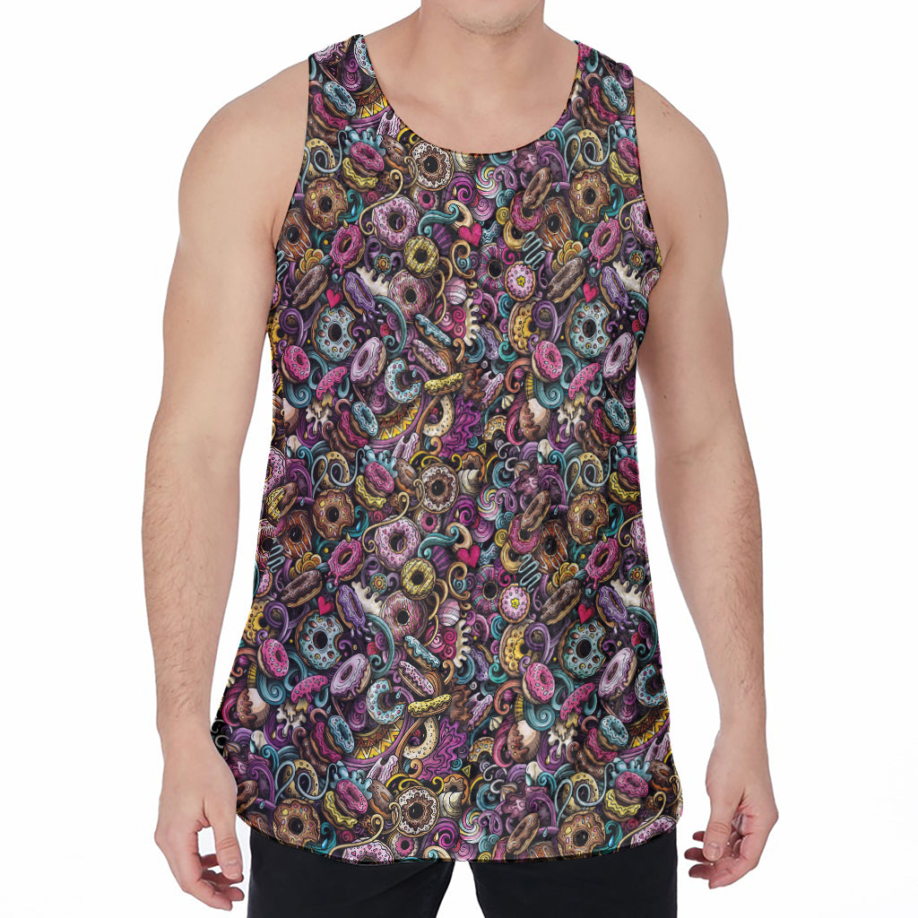 Graffiti Donut Pattern Print Men's Velvet Tank Top