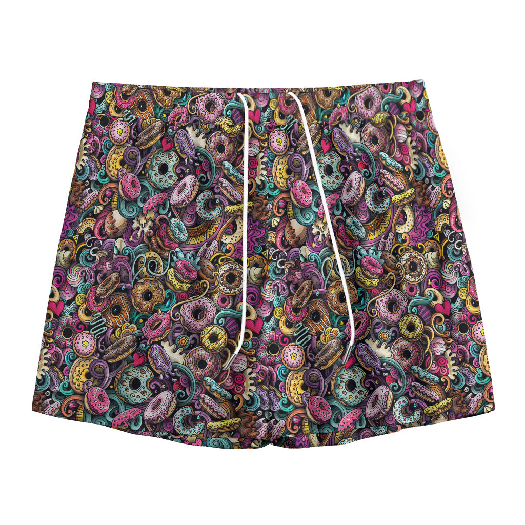 Graffiti Donut Pattern Print Mesh Shorts