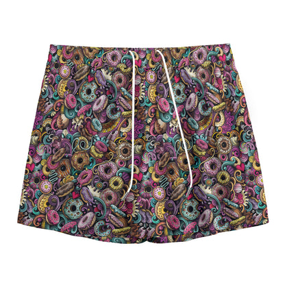 Graffiti Donut Pattern Print Mesh Shorts