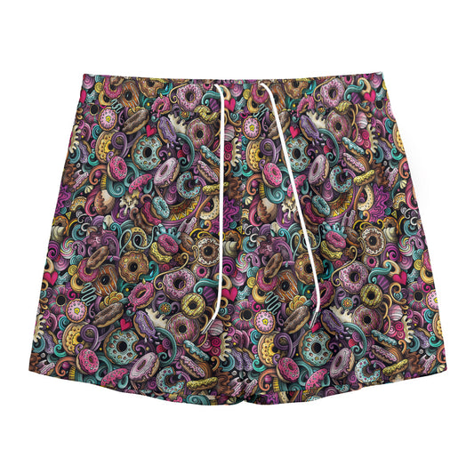 Graffiti Donut Pattern Print Mesh Shorts