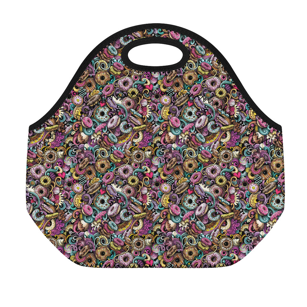 Graffiti Donut Pattern Print Neoprene Lunch Bag